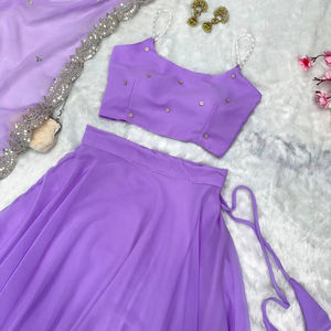 Diseño moderno de alta demanda Color lavanda Perla Trabajo Adornado Georgette Lehenga Choli & Dupatta Set para ropa de fiesta de mujer - Product Image 2