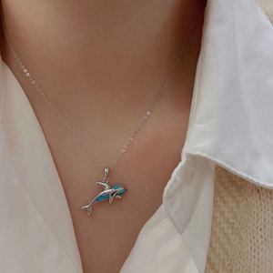 Low MOQ ขายส่งทะเลเครื่องประดับขายส่งผู้หญิงสีฟ้าโอปอล925เงินสเตอร์ลิงสร้อยคอปลาวาฬ - Product Image 4