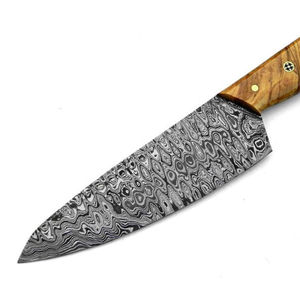 Cuchillo de Chef y Bowie de Acero Damasco, con Borde Serrado y Punta de Clip, Servicio OEM, Superventas - Product Image 6