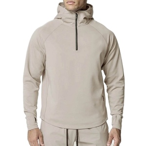 Sudadera con capucha de media cremallera para hombre, de manga larga, para gimnasio, entrenamiento, cuello alto, top de fitness personalizado con orificios para los pulgares - Product Image 1