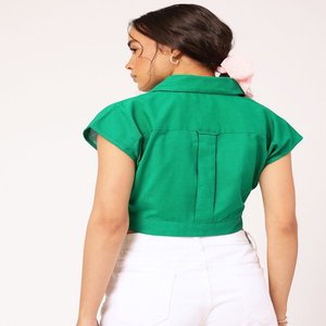 Camisa estampada Cuello Gorra Longitud de manga corta con longitud de recorte Diseño de dobladillo regular Top corto de diseño para mujer personalizado - Product Image 6