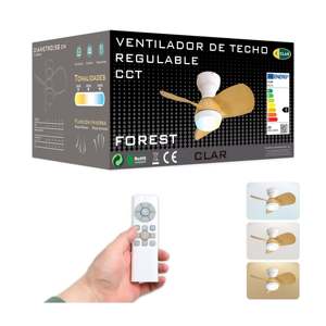 พัดลมเพดาน LED ปรับอุณหภูมิสีได้ ขนาด 58 ซม. พร้อมตกแต่งลายไม้ - Product Image 1