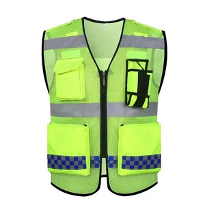 Custom Logo Summer Construction Work Vest Security Pockets Waterproof <b>Fluorescent</b> Thermal Mesh Breathable Safety Vest for Work - Product Image 1