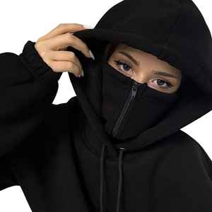 Sweat à capuche pour hommes masqués Ninja personnalisé coton lourd Patchwork Double capuche fermeture éclair cagoule lavage à l'acide Hoodies - Product Image 2