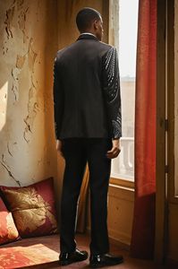 Traje negro transpirable para hombre, traje bordado para hombre, esmoquin hecho a mano para boda, novio, fiesta, chaqueta, pantalones - Product Image 2