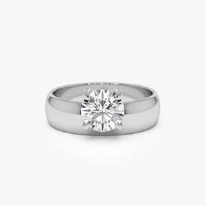 Anillo de Diamante Cultivado en Laboratorio, Solitario, Banda Ancha Redonda, Refinado, 1.00 Ct E-F VS, Oro de 14K, Joyería Fina para Uso Diario, Regalo para Mujer - Product Image 1