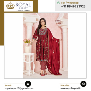 2023 Hermoso diseñador de moda Ropa étnica Seda viscosa Premium con bordado pesado Trabajo y patrón Nyra Kurti Set - Product Image 4