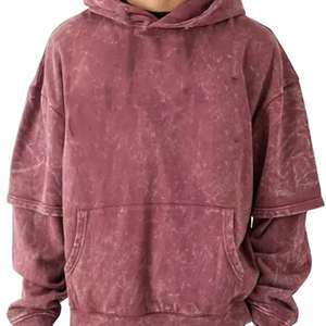 Sweats à capuche Streetwear Vintage Distressed Acid Wash Hoodie pour hommes Usine Meilleure qualité Design Hommes Acid Wash Double Sleeve 2025 - Product Image 2