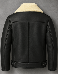 Veste en cuir pour homme avec col en fausse fourrure, fermeture éclair, style motard d'hiver - Product Image 4