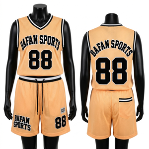 Premium women <b>mesh</b> jersey shorts <b>set</b> 160 GSM soft polyester peach black contrast stitched logo sportswear Women's <b>Sets</b> - Product Image 5