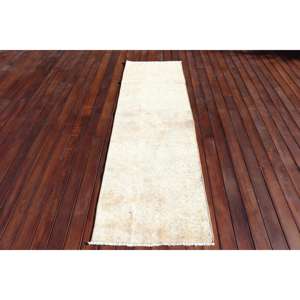 Tapis de couloir vintage 2,2x7,2 pieds, tapis oriental turc en laine blanche - Product Image 1