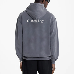 Sudadera con capucha lavada con ácido desgastado con logotipo personalizado para hombre 100% algodón pesado 400 gramos con capucha de gran tamaño opciones de talla grande - Product Image 2