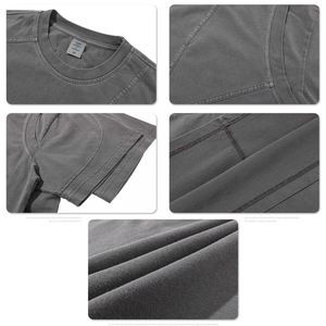 T-shirts en coton vintage respirants, surdimensionnés, délavés au soleil, coupe ample à épaules tombantes pour hommes, 100 % tricotés - Product Image 3