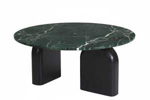 Table basse ronde moderne et contemporaine avec plateau en bois massif et marbre, fabriquée à la main - Product Image 4