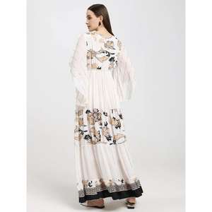 Vestido Largo Bohemio Estampado para Mujer, Cuello en V, Mangas Acampanadas, Vestido Largo de Verano con Capas - Product Image 4