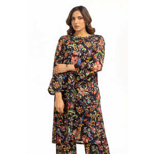 Conjunto de Dos Piezas de Chifón Negro para Mujer, Estilo Bohemio, Estampado, Sin Cuello, con Mangas Tres Cuartos, Talla XS/XS - Product Image 3