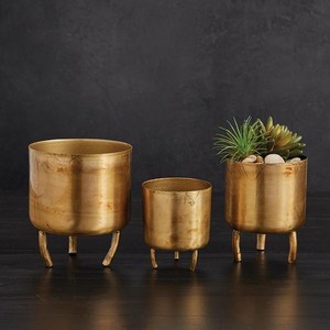 Maceta Moderna de Metal Dorado, Maceta de Latón de Lujo para Interiores con Soporte, Maceta Decorativa de Hierro para Mesa, Maceta para Suculentas, Decoración del Hogar - Product Image 1
