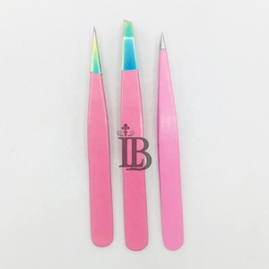 Pinzas para Cejas Color Rosa Mink, Juego de Pinzas para Cejas Rectas y Inclinadas, Pinzas con Punta Arcoíris con Logotipo Personalizado de Alta Demanda - Product Image 1