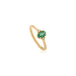 Anillo de Piedras Preciosas Simple con Esmeralda y Diamante Minimalista, Precio de Fábrica al por Mayor, Joyería Diaria, Oro Amarillo de 14K, Joyería Fina - Product Image 3