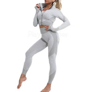 ชุดโยคะผู้หญิงแบบกลับด้านได้-ชุดกีฬาผ้าสแปนเด็กซ์/ โพลีเอสเตอร์ระบายอากาศได้และขนาดใหญ่พิเศษ - Product Image 1