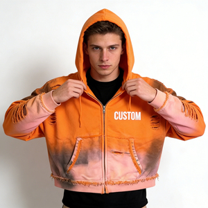 <b>Men's</b> Trendy Solid Custom Colors Custom Print Distressed Ripped Rhinestone 100% Cotton Eco-Friendly Winter Regular Fit <b>Hoodies</b> - Product Image 3