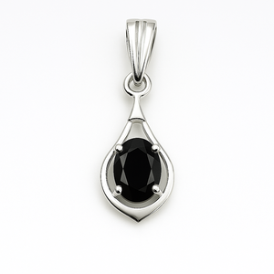 Collier pendentif minimaliste en argent sterling 925 avec onyx noir taille ovale, plaqué rhodium, pour fiançailles et usage quotidien - Product Image 3