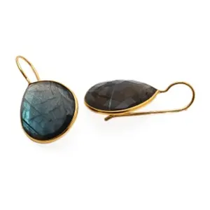 Brincos de prata esterlina 925 em forma de pêra com pedras preciosas Labradorite