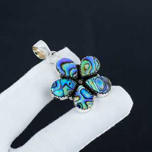 จี้925อัญมณีเปลือกหอยเป๋าฮื้อตัดลูกแพร์พร้อมการตั้งค่าฝาจี้และเสน่ห์ระดับพรีเมียม - Product Image 2