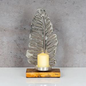 Hot Decorative <b>Taper</b> <b>Candle</b> Holder Aluminum Leaf Sculpture <b>Candle</b> Stick Holder With Wooden Base Handmade Metal <b>Candles</b> Holders - Product Image 5