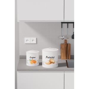 Cesta de Metal de 2 Niveles para Patatas y Cebollas con Tapa Metálica - Cesta para Verduras - Cesta de Almacenamiento para Patatas y Cebollas Blanca/Blanca - Product Image 2