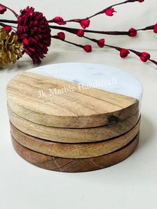 Bel ensemble de sous-verres en bois et en marbre pour thé et café artisanat en pierre polie de haute qualité pour la cuisine et la décoration intérieure - Product Image 6