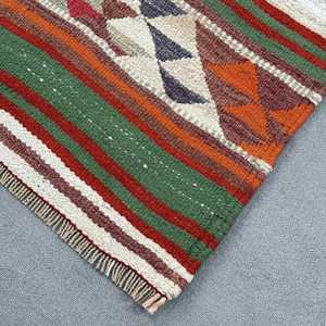 Turkish 2.4x9.6 ft Rug, <b>Runner</b> Vintage Rug, <b>Green</b> Red Oriental Rug - Product Image 4