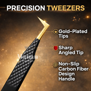 Juego de Pinzas de Precisión para Extensión de Pestañas Profesionales de Alta Calidad, Punta Dorada, Antideslizantes, de Acero Inoxidable, Ligeras, con Estuche - Product Image 3