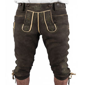 Pantalon en cuir de chèvre à motif écossais, respirant, style bavarois, longueur genou, marron foncé, pour homme, tendance - Product Image 5