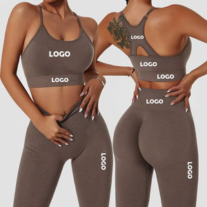 Conjunto de Sujetador deportivo y mallas de entrenamiento sin costuras para mujer, ropa deportiva de gimnasio de secado rápido, traje de Fitness de Yoga de talla grande con logotipo en la cintura - Product Image 6