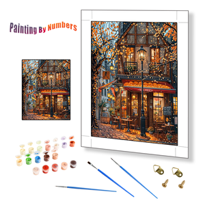 ภาพวาดแบบทำมือโดยตัวเลขไฟถนนหน้าร้านกาแฟวาดด้วยตัวเลขที่กำหนดเอง - Product Image 1