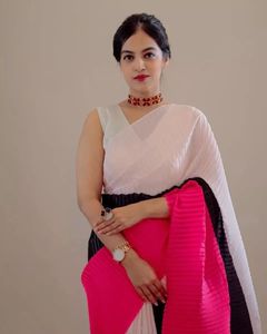 Vente chaude Designer Plissée Georgette Saree pour les Femmes Tendance Fancy Party Wear pour les Mariages En Ligne En Gros Shopping - Product Image 2