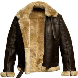 Wholesale High Quality <b>Men</b> Fur Leather <b>Jacket</b> Shearling <b>Sheepskin</b> Aviator Winter And Custom Logo For <b>Men</b> Leather <b>Jacket</b> - Product Image 2