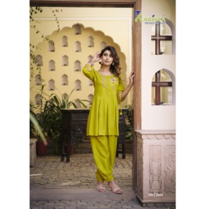 New 2025 Modern Maruti Fashion High Demand Latest Viscose Rayon Slub Fancy Co Ord Set Embroidery Work Woman Kurta/<b>Kurti</b> Embossed - Product Image 1