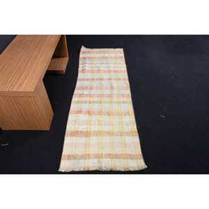 Modern 2.2x6.3ft Yellow <b>Brown</b> <b>Wool</b> Rug Turkish Patchwork Design for Entryway Hallway Living Room Bedside-Latex Backed - Product Image 1