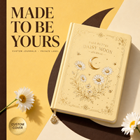 Carnet LABON personnalisé « Pale Butter Daisy Moon » avec feuille d'or céleste, couverture rigide en cuir PU, esthétique, à grille pointillée, cadeau de luxe