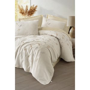 Blade Beige Luxury Cotton Box Embroidered Satin Double Duvet Cover <b>Set</b> King Size Bedding for Home Wedding or <b>Comforter</b> 4pcs - Product Image 1