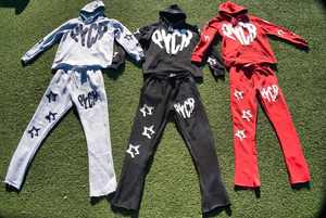 OEM Ensemble de survêtements d'hiver pour hommes en coton imprimé personnalisé Sweat à capuche écologique à bord brut pour pantalon à imprimé bouffant Jogging évasé deux pièces - Product Image 5