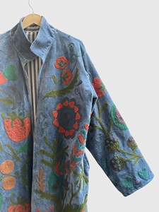 Manteau long à motif floral brodé à la main, veste en velours pour femmes grande taille, col mandarin, manches longues, vêtements d'hiver - Product Image 2