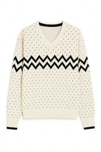 Vente en gros de pulls pour hommes en tricot Zigzag à col en V personnalisés | Pull chaud mode d'hiver | Fabricant de chandails à motifs de créateur - Product Image 3