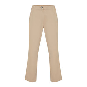 กางเกงลำลองผ้าลูกฟูกเอวสูงสีเบจยาวถึงเข่า - Product Image 1