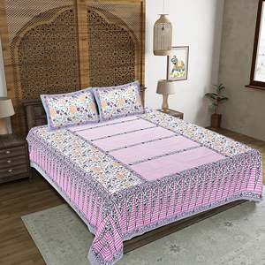 Pink Floral Print 240 TC 100% Cotton Double <b>Bed</b> Sheet Set with 2 Pillow Covers King Size for Home Hotel Use 3 <b>4</b> <b>6</b> Pcs Available - Product Image 1