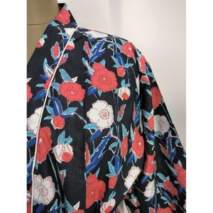 Boho House Mid-Night Blossom Kimono Luxury Handprinted Cotton <b>Robe</b> for Summer Perfect Cover-Up for <b>Beach</b> Holidays Yacht - Product Image 2