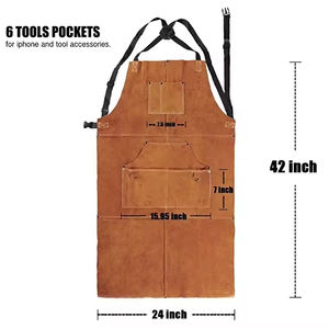 Tablier à bavette ignifuge de haute qualité à prix bon marché pour les soudeurs Tablier de soudage BBQ résistant à la chaleur en cuir de vache marron Offre Spéciale - Product Image 4