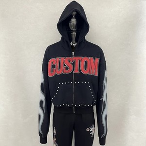 เสื้อฮู้ดดี้ยูนิเซ็กซ์ประดับเพชรเทียม ผ้าฝ้าย 100% สไตล์ฮิปฮอป สตรีทแวร์ คริสตัลเพชร รับทำโลโก้ตามสั่ง ขายส่ง OEM - Product Image 6